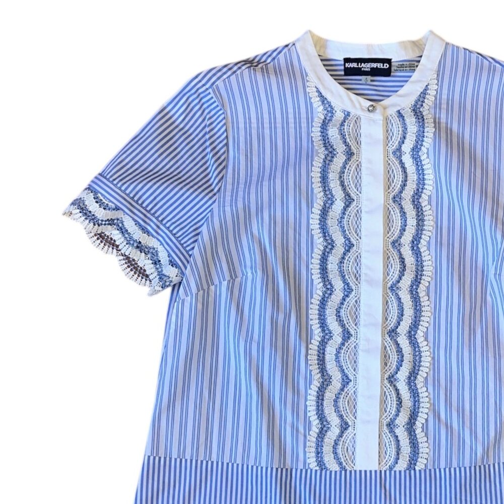 Karl Lagerfield blue & white scalloped blouse - Picture 5 of 6